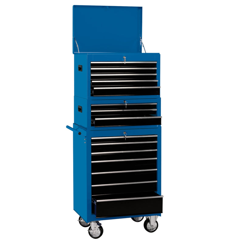 Combination Roller Cabinet and Tool Chest, 15 Drawer, 26", Blue