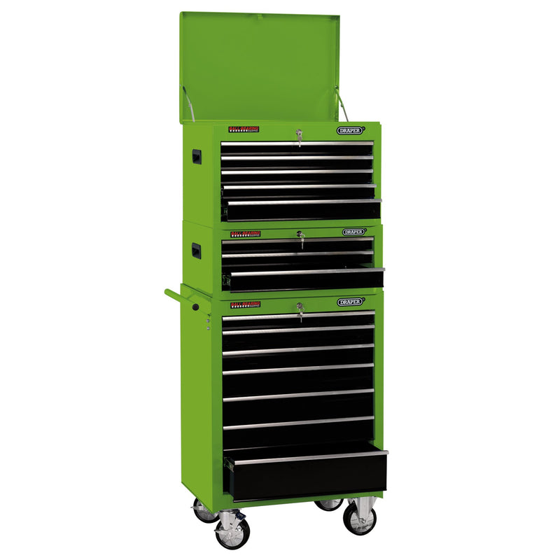 Combination Roller Cabinet and Tool Chest, 15 Drawer, 26", Green