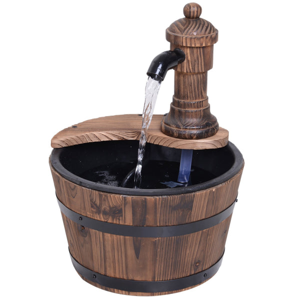 Outsunny Barrel Water Pump Fountain Rustic Wood Electric Water Feature Garden