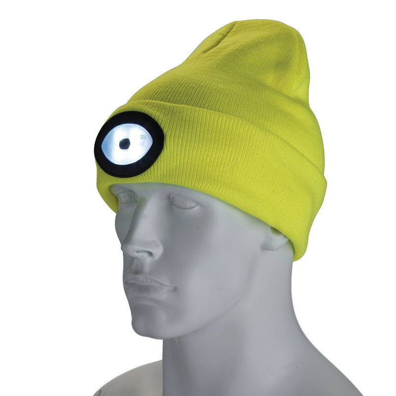 Beanie Hat with Rechargeable Torch, One Size, 1W, 100 Lumens, High-vis Yellow