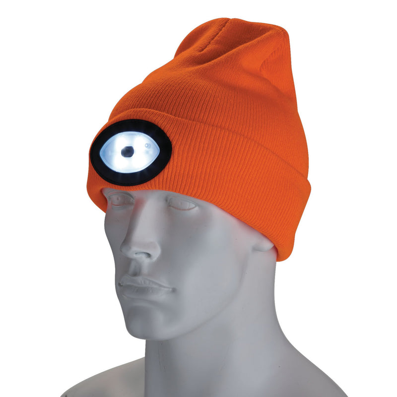 Beanie Hat with Rechargeable Torch, One Size, 1W, 100 Lumens, High-vis Orange