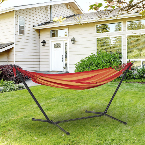 Outsunny 294 x 117cm Hammock with Stand Camping Hammock with Portable Carrying Bag, Adjustable Height, 120kg Load Capacity, Red Stripe