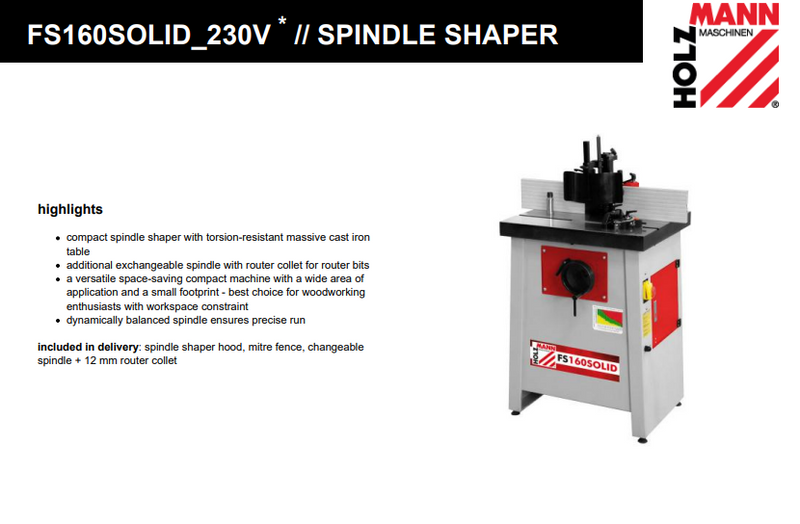 Holzmann FS160SOLID Spindle Moulder / Router Shaper 230V