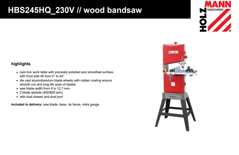 Holzmann HBS245HQ Bandsaw Inc. Floorstand 230V