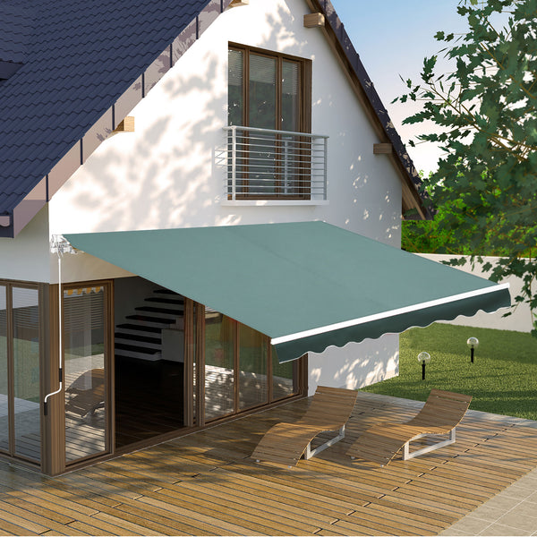 Outsunny 2.5m x 2m Garden Patio Manual Awning Canopy Sun Shade Shelter Retractable with Winding Handle Green