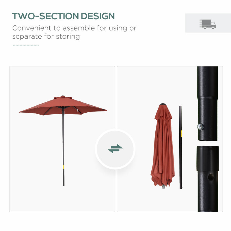 Outsunny 2m Patio Parasols Umbrellas, Outdoor Sun Shade with 6 Sturdy Ribs for Balcony, Bench, Garden, Wine Red