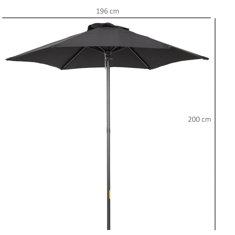 Outsunny 2m Patio Parasols Umbrellas, Outdoor Sun Shade with 6 Sturdy Ribs for Balcony, Bench, Garden, Black