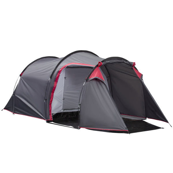 Outsunny Camping Dome Tent 2 Room for 3-4 Person with Weatherproof Screen Room Vestibule Backpacking Tent Lightweight for Fishing & Hiking Dark Grey