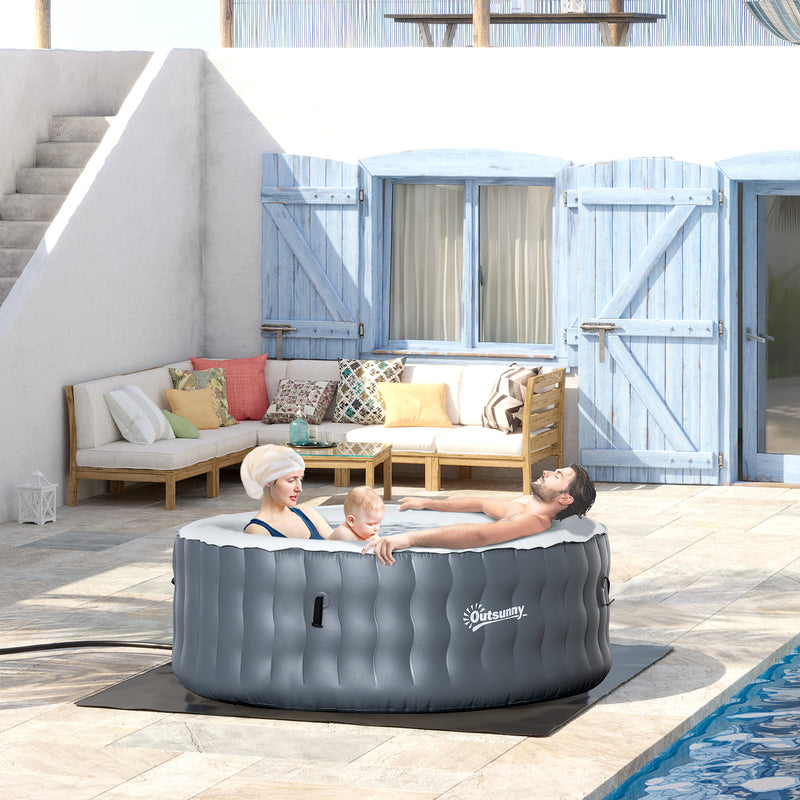 Outsunny Round Hot Tub Inflatable Spa Outdoor Bubble Spa Pool with Pump, Cover, Filter Cartridges, 4 Person, Light Grey