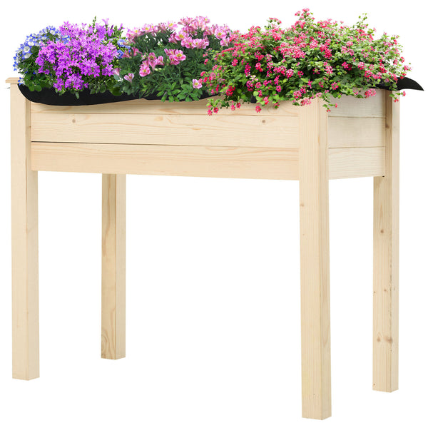 Outsunny Garden Rectangular Wooden Planter Flower Box Elevated Raised Bed Stand Pot Outdoor Planter Vegetable Herb Holder Display, 86L x 46W x 76Hcm