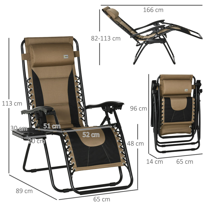 Outsunny Zero Gravity Chair, Folding Recliner, Patio Lounger with Cup Holder, Adjustable Backrest, Padded Pillow for Outdoor, Patio, Poolside, Coffee
