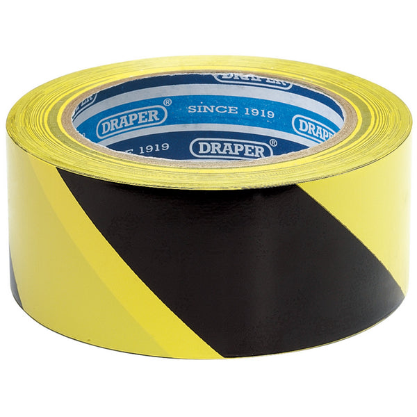 Adhesive Hazard Tape Roll, 33m x 50mm, Black and Yellow