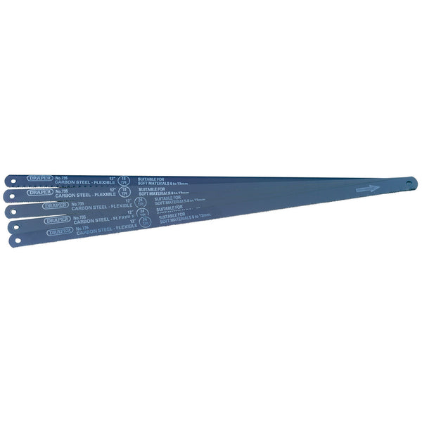 Assorted Flexible Carbon Steel Hacksaw Blades, 300mm (Pack of 5)