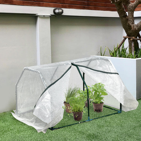 Outsunny Mini  Greenhouse Grow House PVC Cover Steel Frame White 99L x 71W x 60H cm