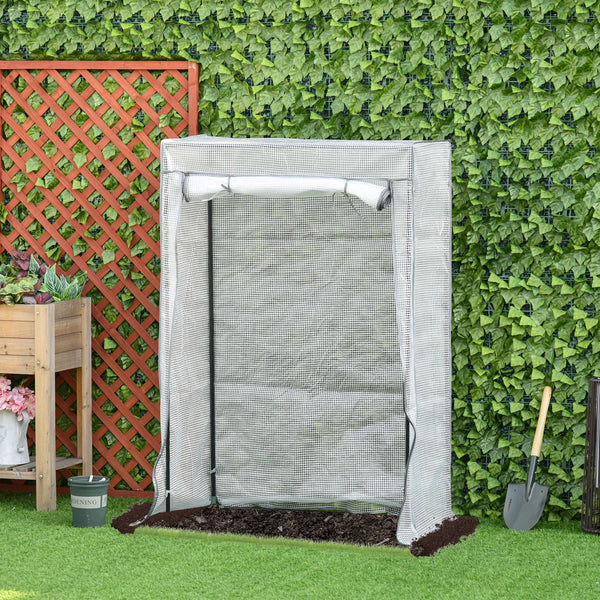 Outsunny 100 x 50 x 150cm Greenhouse Steel Frame PE Cover with Roll-up Door Outdoor for Backyard, Balcony, Garden, White
