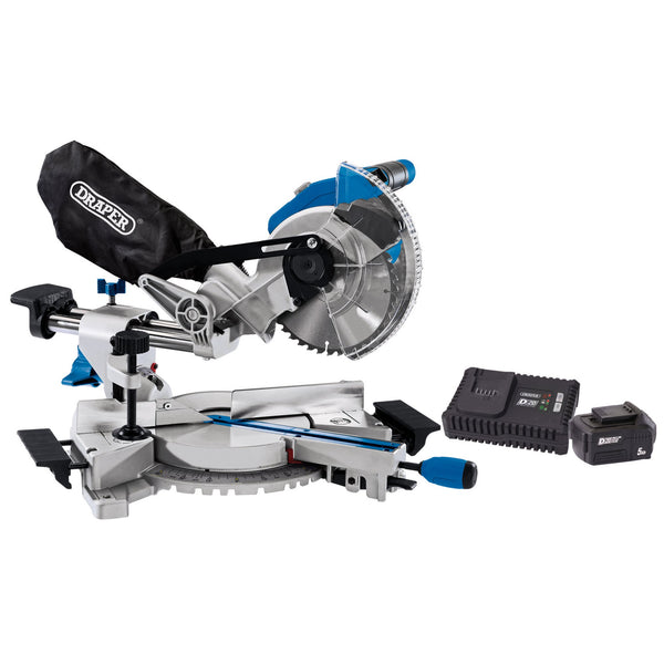 D20 20V Brushless Sliding Compound Mitre Saw, 185mm, 1 x 5.0Ah Battery, 1 x Fast Charger