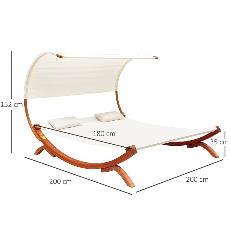Outsunny Hammock Chaise Day Bed with Canopy Wooden Double Sun Lounger - Cream