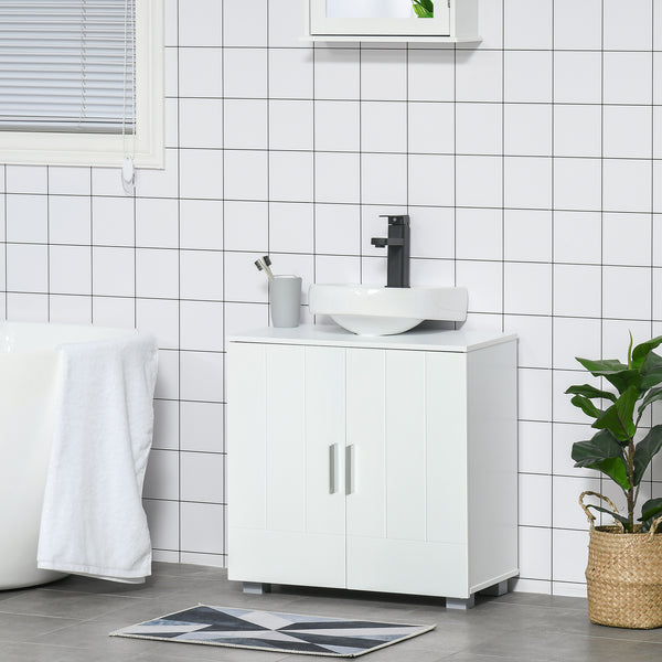 kleankin Pedestal Under Sink Cabinet, Modern Bathroom Vanity Unit, Storage Cupboard with Double Doors, Adjustable Shelf, White