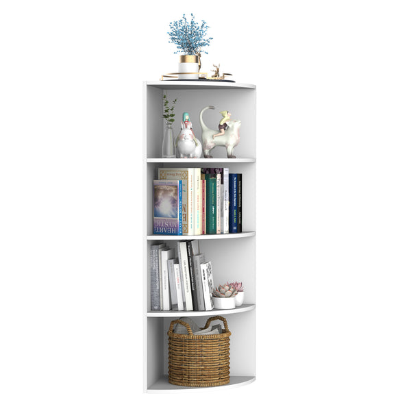 HOMCOM Wood Corner Shelf 4 Tier Unit Freestanding Bookshelf Plants Stand Display Shelf Modern Decoration White