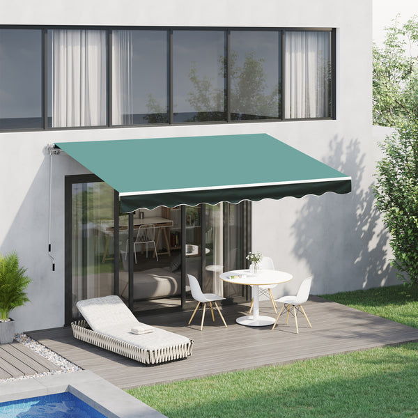 Outsunny Garden Patio Manual Retractable Awning Canopy Sun Shade Shelter, 3x2.5 m-Dark Green