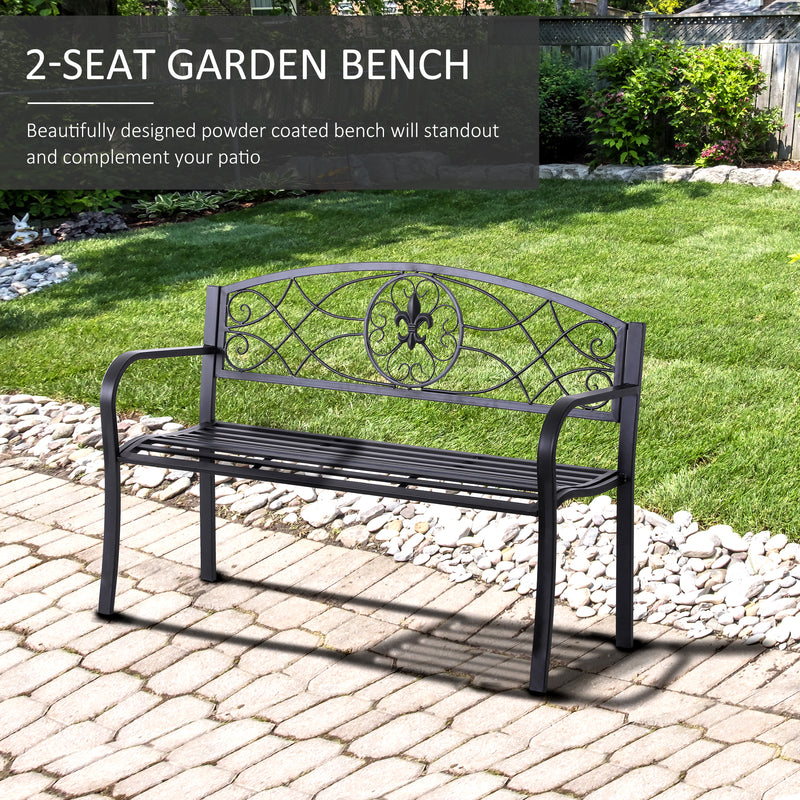 Outsunny 2 Seater Outdoor Patio Metal Garden Bench Yard Furniture Porch  Park Chair Loveseat Black 129L x 91H x 50W cm