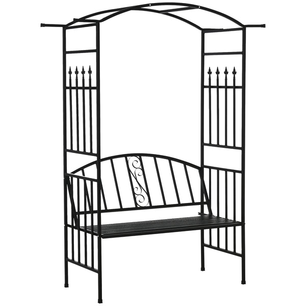 outsunny-garden-metal-arch-arbour-with-bench-love-seat-chair-outdoor-patio-rose-trellis-pergola-climbing-plant-archway-tubular-154l-x-60w-x-205hcm