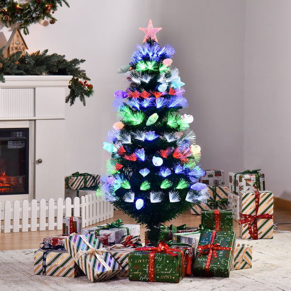 HOMCOM 5FT Pre-Lit Artificial Christmas Tree w/ Fibre Optic Baubles Fitted Star LED Light Holiday Home Xmas Decoration-Green