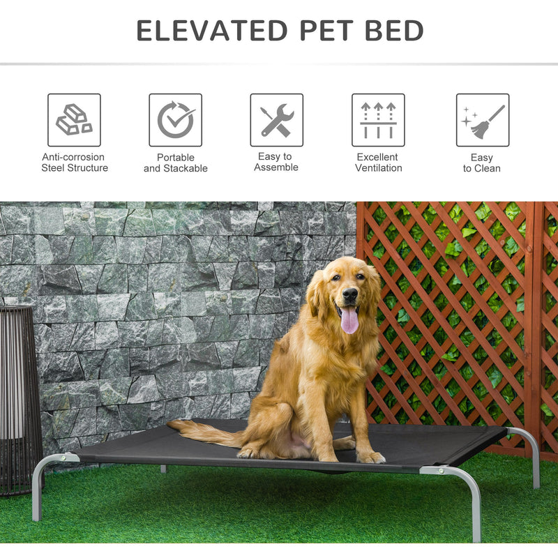 PawHut Elevated Pet Bed Cooling Raised Cot-Style Bed for Large Sized Dogs with Non-slip Pads Steel Frame Breathable Mesh Fabric, 130 x 90 x 20 cm