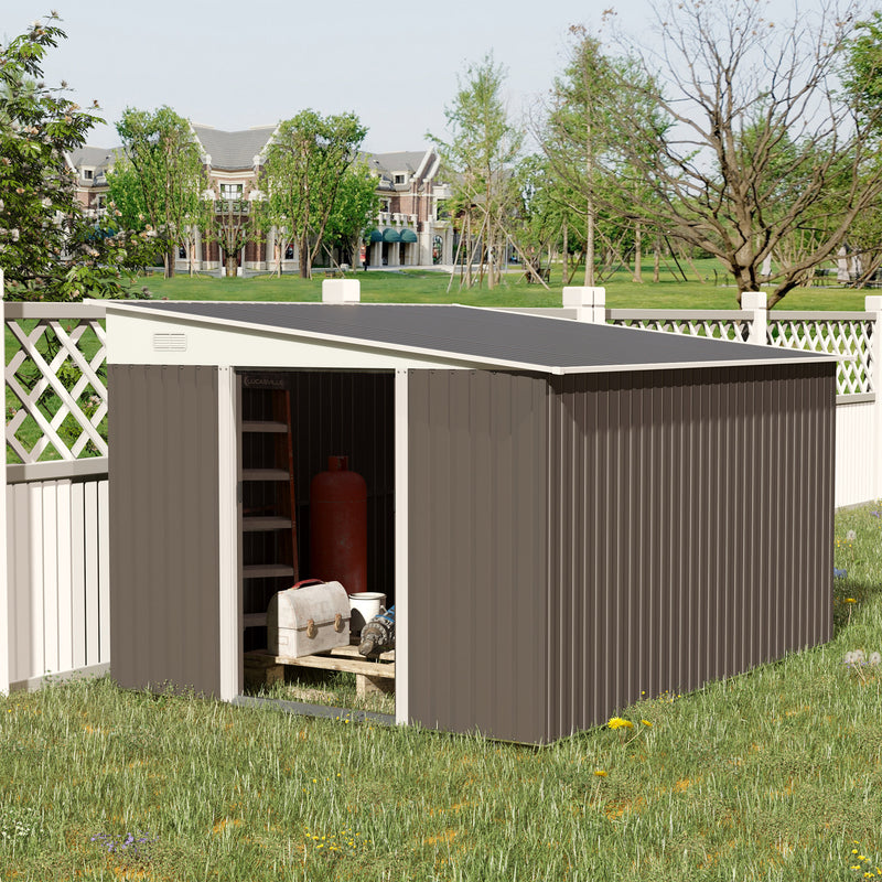 Outsunny 11.3 x 9.2ft Steel Garden Storage Shed Outdoor Metal Tool House with Double Sliding Doors & 2 Air Vents, Grey