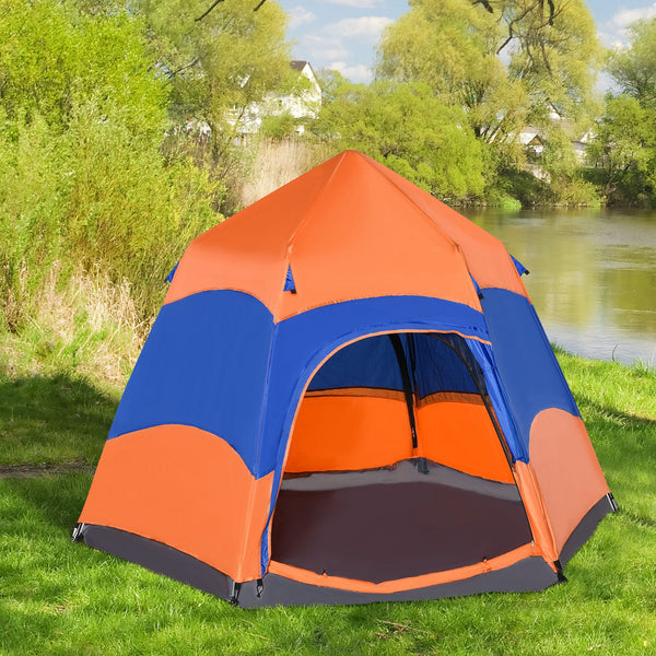 Outsunny Six Man Hexagon Pop Up Tent Camping Festival Hiking Shelter Family Portable