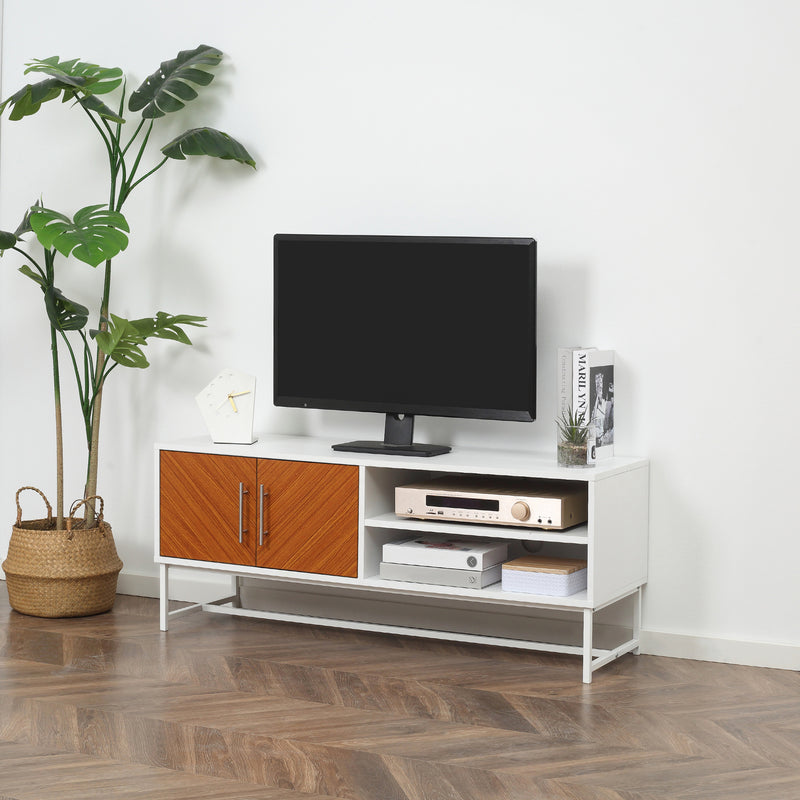 HOMCOM TV Stand with Open Shelves and  Storage Cupboard with Door, Entertainment Center with Cable Holes for TVs up to 50 inches