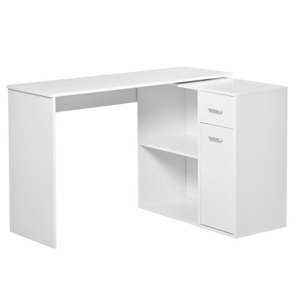 HOMCOM L-Shaped corner computer desk Table Study Table PC Workstation with Storage Shelf Drawer Home Office white