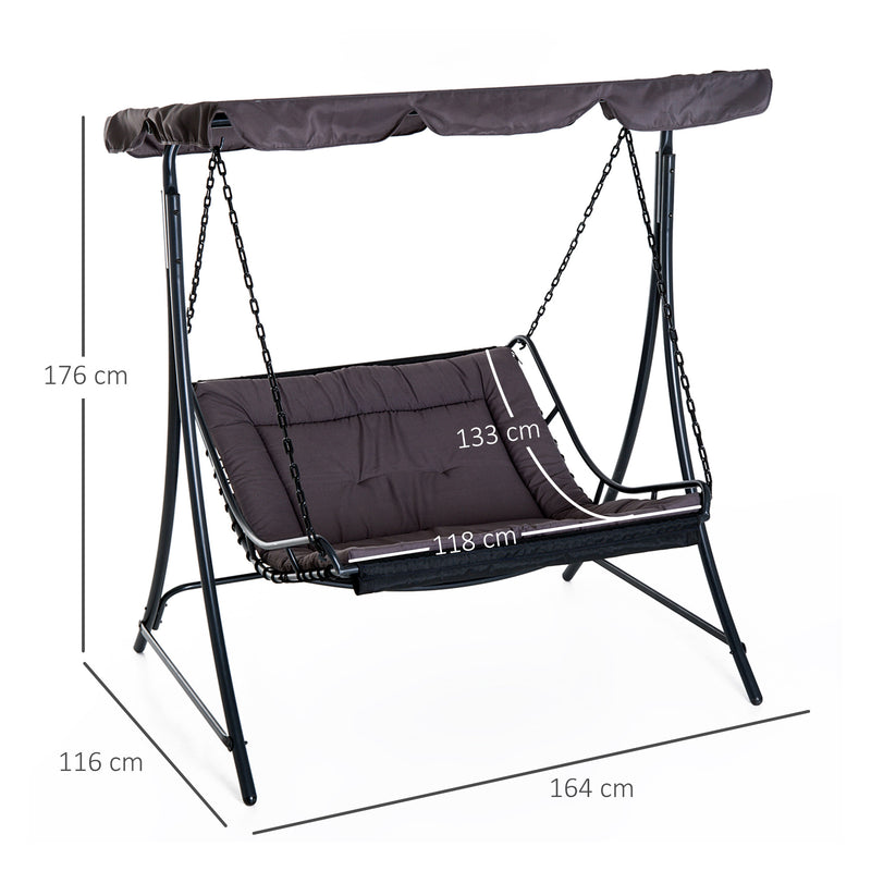 Outsunny Swing Chair Bed Canopy 2 Person Double Hammock Garden Bench Rocking Sun Lounger Outdoor Backyard Furniture with Cushion - Grey