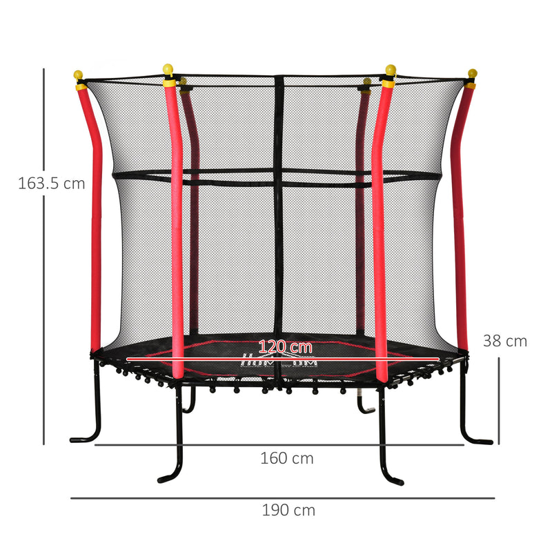 HOMCOM 5.2FT / 63 Inch Kids Trampoline With Enclosure Net Mini Indoor Outdoor Trampolines for Child Toddler Age 3 - 10 Years Red