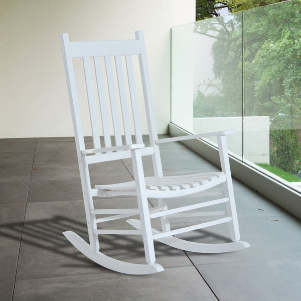 Outsunny Outdoor Porch Rocking Chair Armchair Wooden Patio Rocker Balcony Deck Garden Seat White