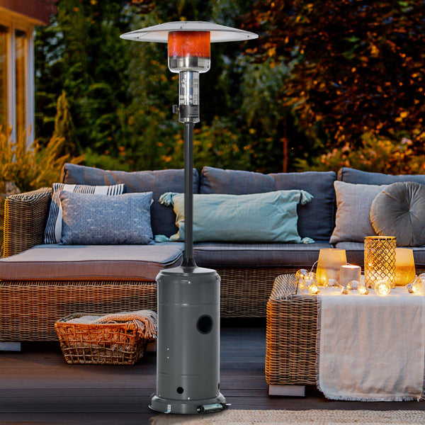 Outsunny 12.5KW Outdoor Gas Patio Heater Freestanding Propane Heater with Wheels, Dust Cover, Regulator and Hose, Charcoal Grey