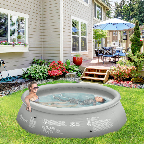 Outsunny Inflatable Swimming Pool Family-Sized Blow Up Pool Round Paddling Pool with Hand Pump for Kids, Adults, Garden, Backyard, 274cm x 76cm, Grey