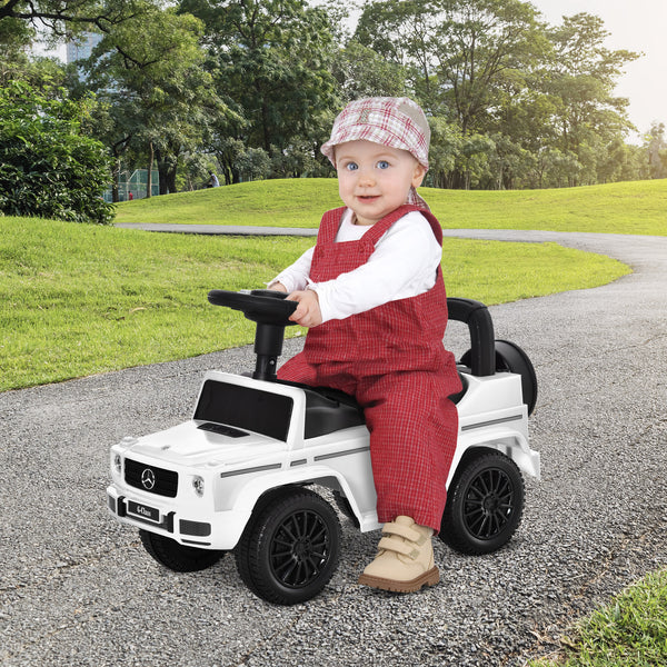 HOMCOM Aosom Compatible Baby Push Handle Sliding Car Mercedes-Benz G350 Licensed Foot to Floor Slider Stroller w/ Horn Under Seat Storage White