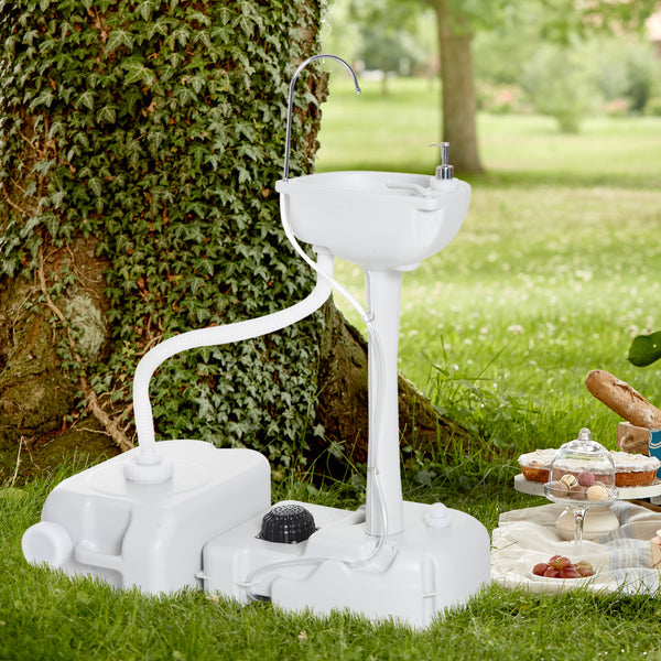 Outsunny Camping Portable Hand Wash Sink Basin w/ 17L Water Tank and 24L Drainage Equipment with Sanitizer Station HDPE