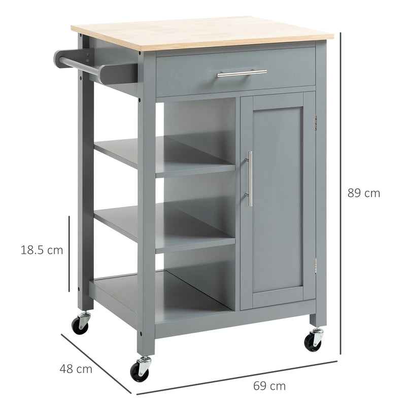 HOMCOM Compact Kitchen Trolley Utility Cart on Wheels with Open Shelf & Storage Drawer for Dining Room, Kitchen, Grey