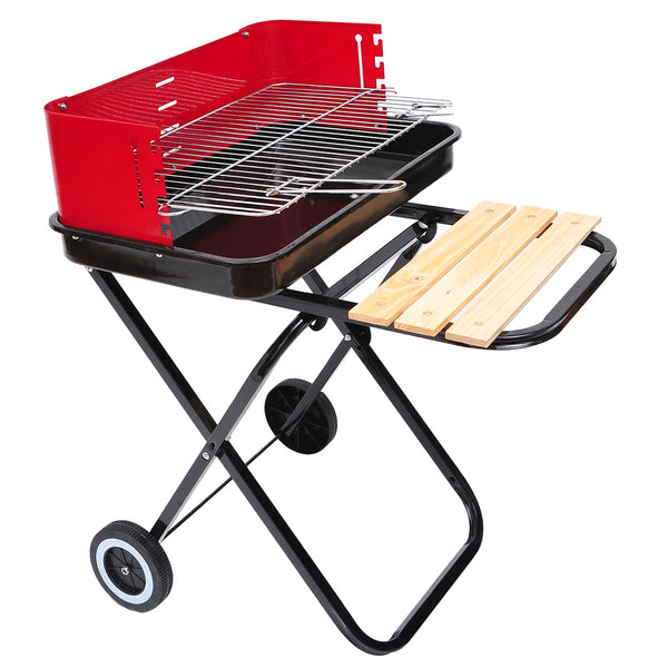 Outsunny Charcoal Grill Foldable Charcoal BBQ W/ Wheels-Red & Black