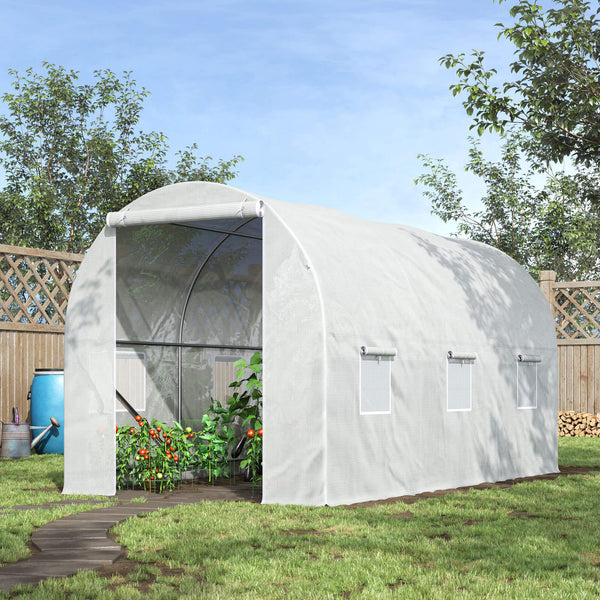 Outsunny Polytunnel Steel Frame Greenhouse Walk-in Greenhouse 3.5 L x 2 W x 2H m-White