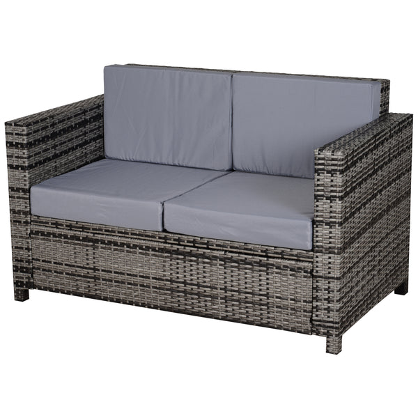 Outsunny 2 Seater Rattan Sofa Chair All-Weather Wicker Weave Chair Outdoor Garden Patio Furniture - Grey
