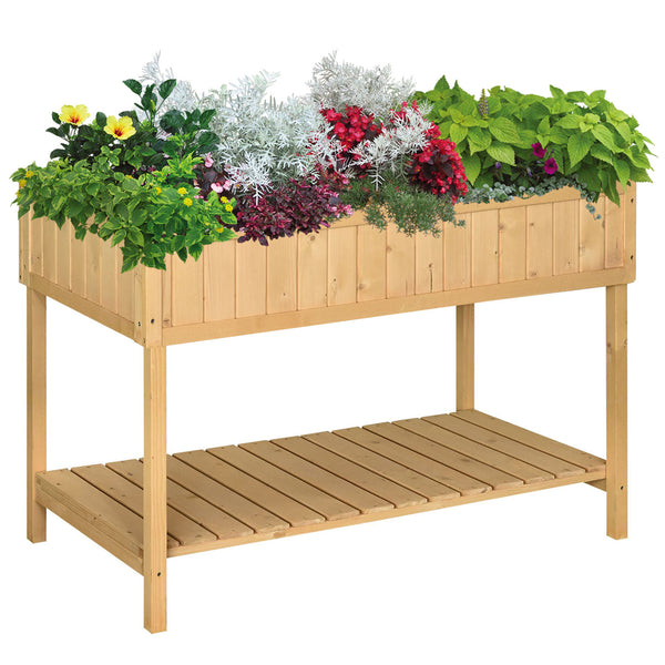 Outsunny Wooden Planter Flower Box Raised Rectangular 8 Compartment Plant Stand Oak Tone