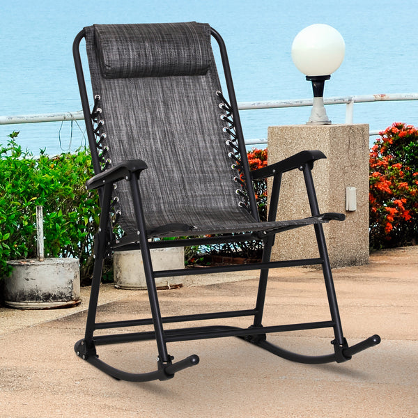 Outsunny Garden Rocking Chair Folding Outdoor Adjustable Rocker Zero-Gravity Seat with Headrest Camping Fishing Patio Deck - Grey
