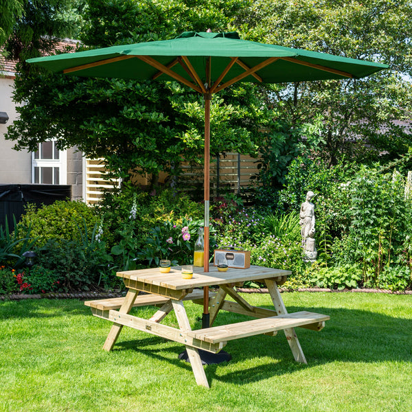 Rowlinson 4ft Picnic Table with Green Parasol & Base (NEW)