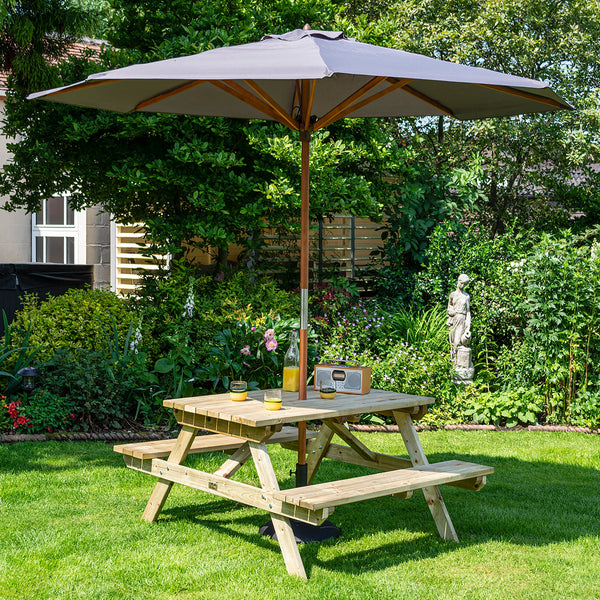 Rowlinson 4ft Picnic Table with Grey Parasol & Base (NEW)