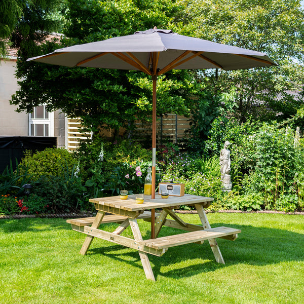 Rowlinson 4ft Picnic Table With Grey Parasol (NEW)