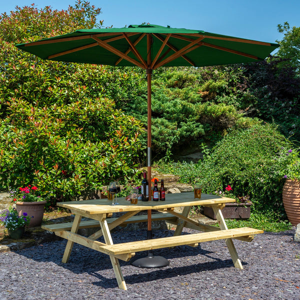Rowlinson 6ft Picnic Table with Green Parasol & Base (NEW)