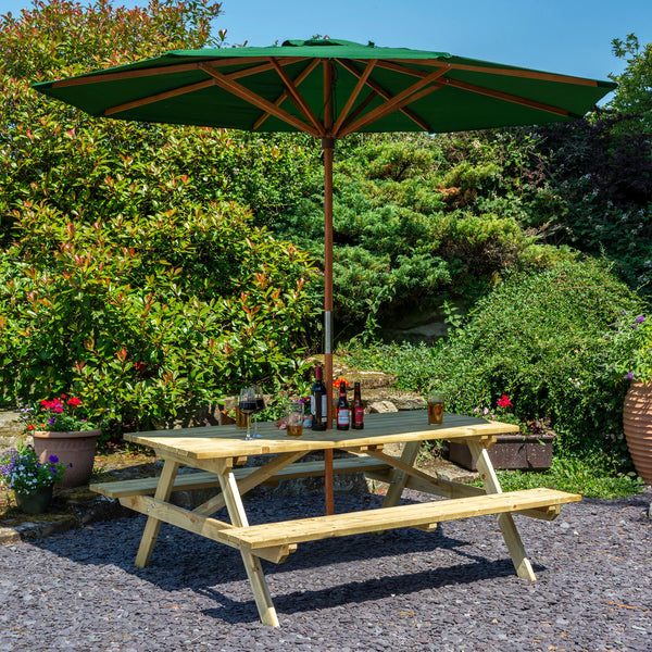 Rowlinson 6ft Picnic Table With Green Parasol (NEW)